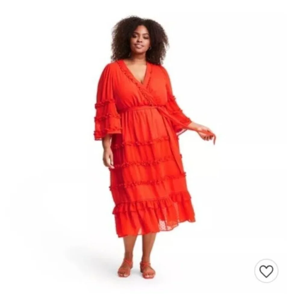 target red ruffle dress Angel Sleeve Tiered Ruffle Dress